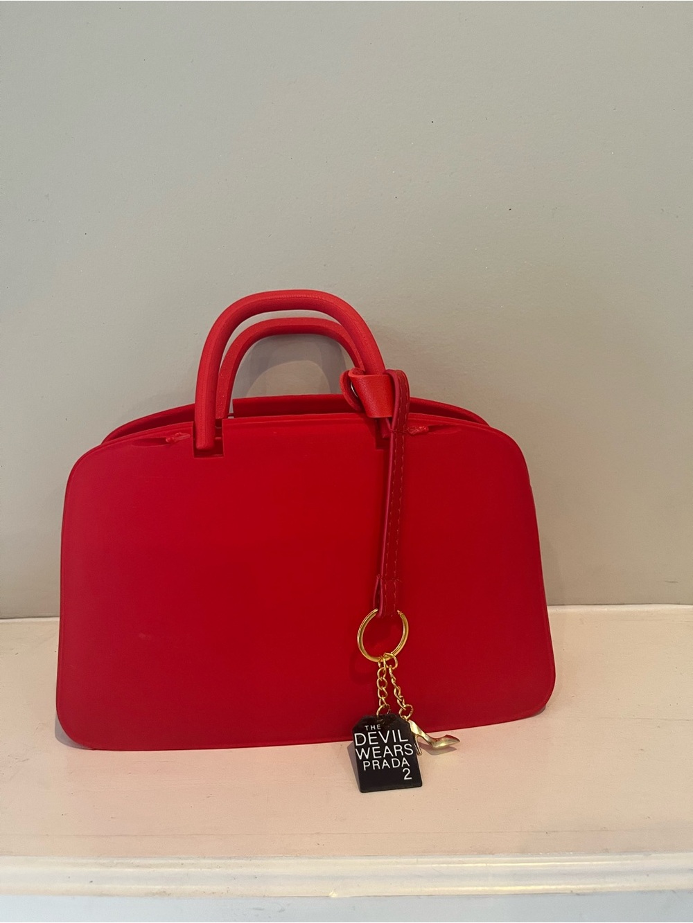 Red Structured Satchel with 'The Devil Wears Prada' Charm